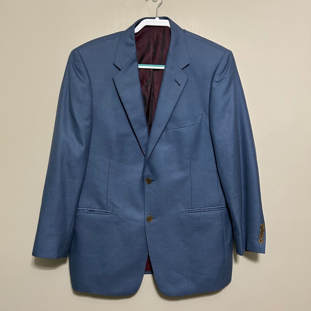 Turnbury Mens Blazer 42R Blue Silk Wool Sport Coat Two Button‎ Brown Accents